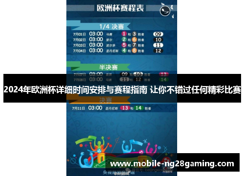 2024年欧洲杯详细时间安排与赛程指南 让你不错过任何精彩比赛
